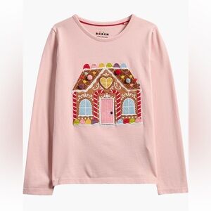 Mini Boden Light Pink Gingerbread House Long Sleeve Tee